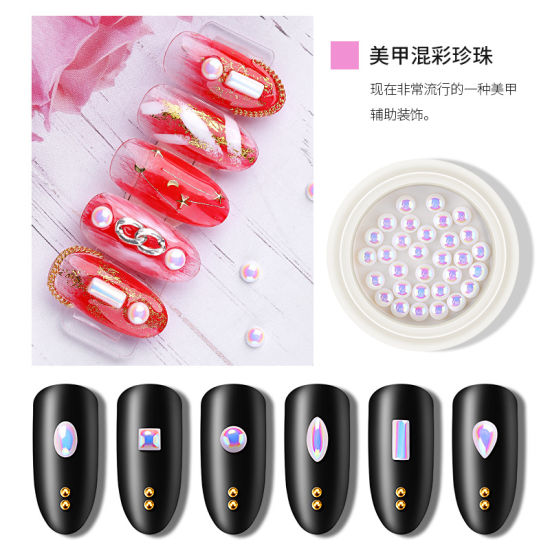 Rainbow Color Shinning Pearl Stickers DIY Nail Art Decoration