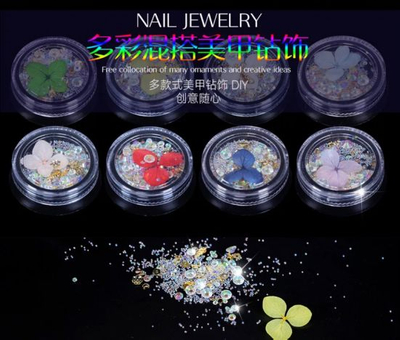 Nail Art Real Dry Flower Colored Diamonds Crystal Stones